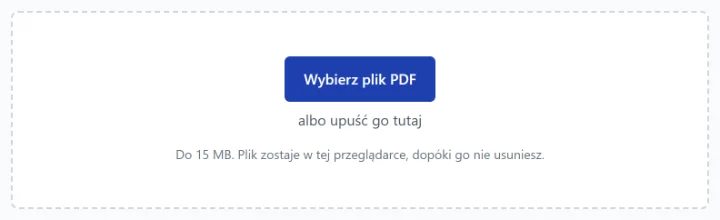Pole „Wybierz plik PDF” do wgrania własnej umowy